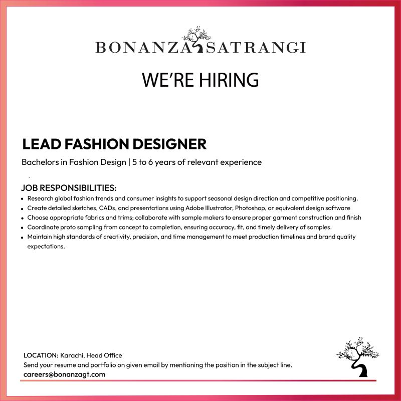 Bonanza Satrangi Jobs Lead Fashion Designer 1