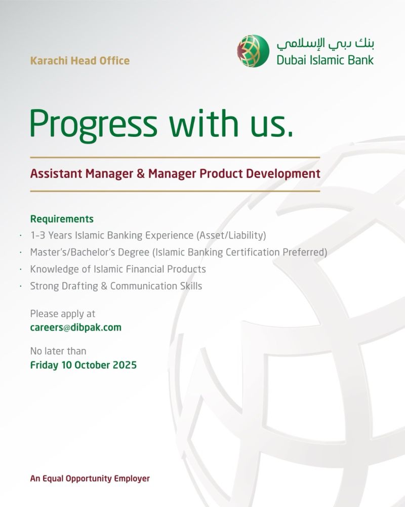Dubai Islamic Bank Pakistan Jobs Assistant Manager & Manager Product Development 1