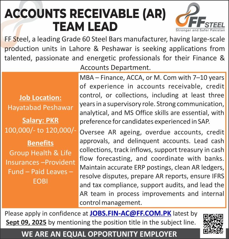 FF Steel Jobs Accounts Receivable (AR) Team Lead 1