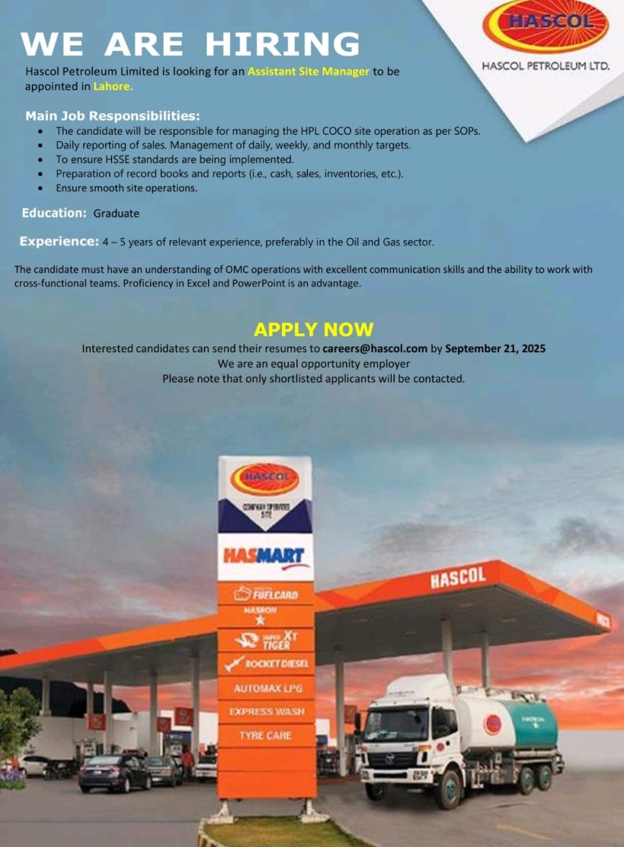 Hascol Petroleum Limited Jobs Assistant Site Manager 1