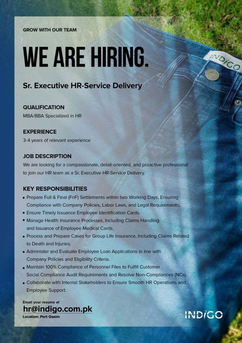 Indigo Textile Industries Jobs Sr Executive HR Service Delivery 1