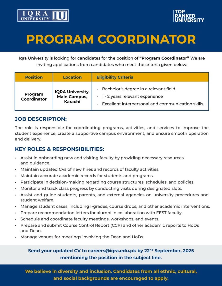 Iqra University IU Jobs Program Coordinator 1