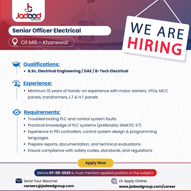 Jadeed Group Of Companies Jobs Senior Officer Electrical 1