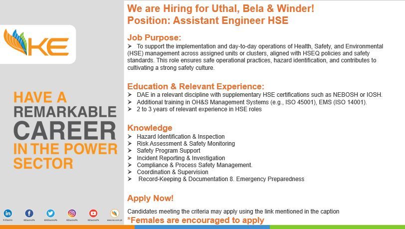 K-Electric Pvt Ltd Jobs Assistant Engineer HSE 21