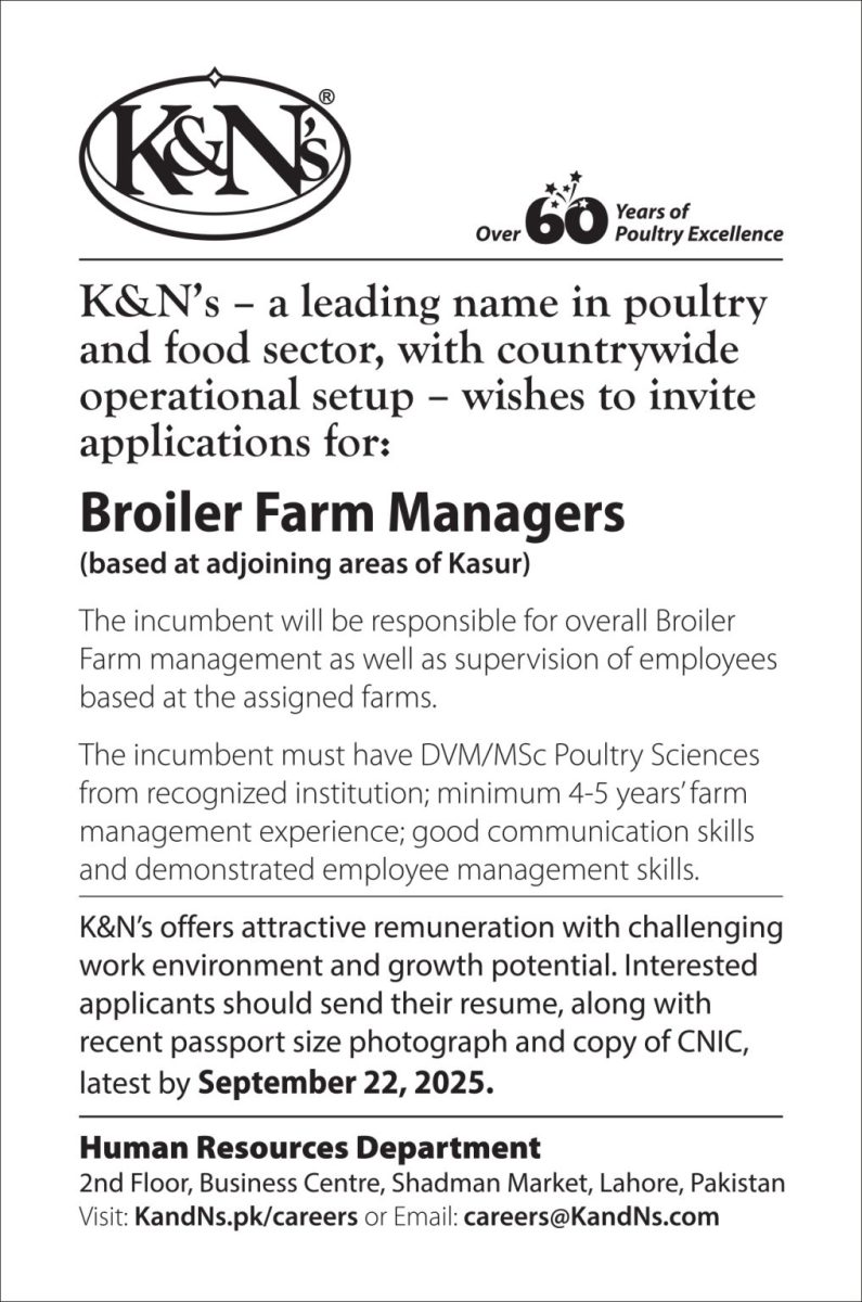 K&N's Pakistan Jobs Broiler Farm Managers 1
