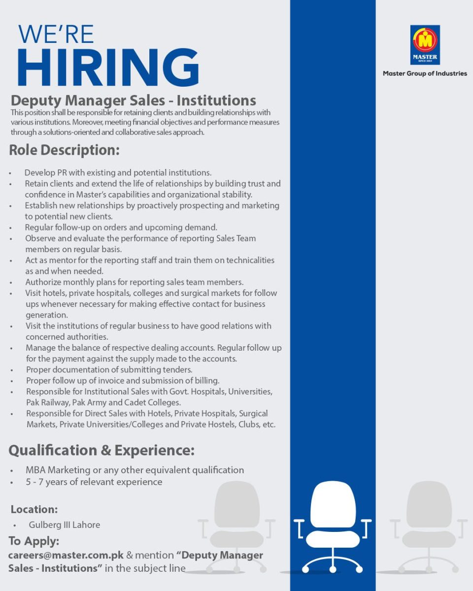 Master Group Of Industries Jobs Deputy Manager Sales Institutions 1