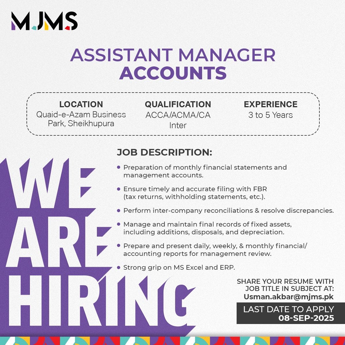 MJMS Pvt Ltd Jobs Assistant Manager Accounts 1
