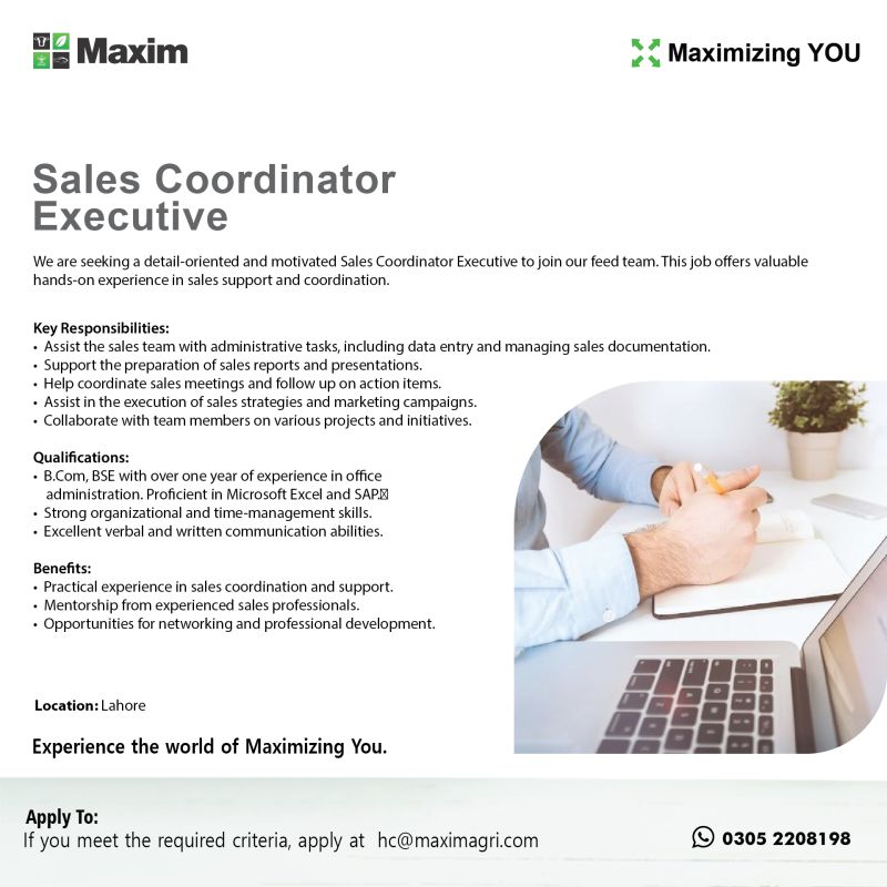 Maxim Agri Pvt Ltd Jobs Sales Coordinator Executive 1