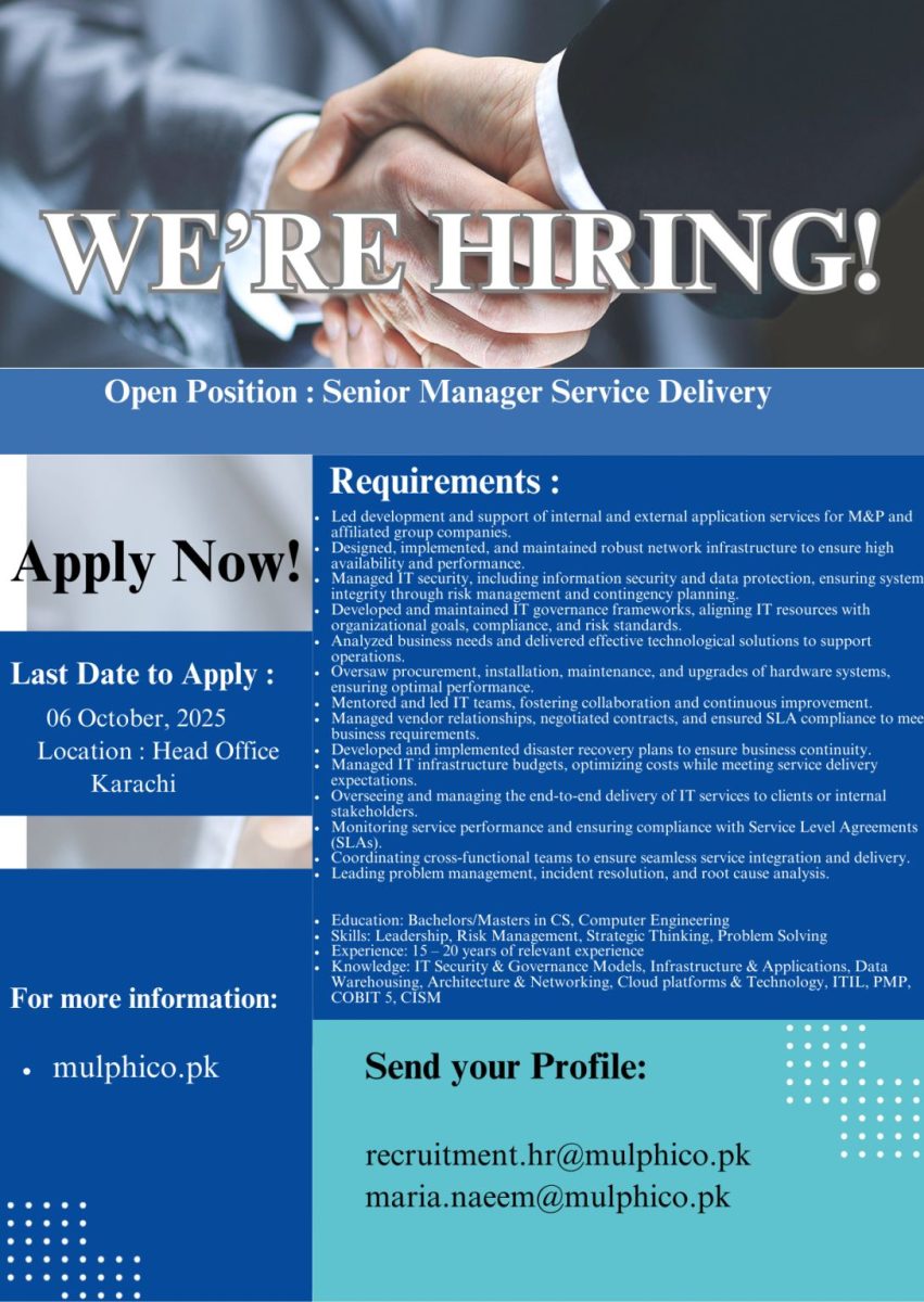 Muller & Phipps Pakistan Pvt Ltd Jobs Senior Manager Service Delivery 1