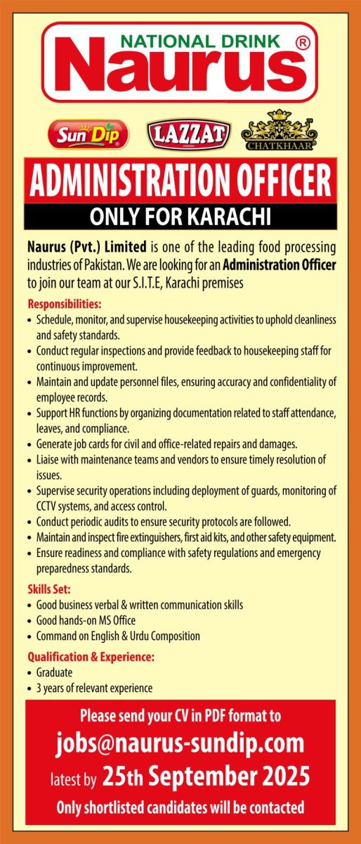 Naurus Pvt Ltd Jobs Administration Officer 1