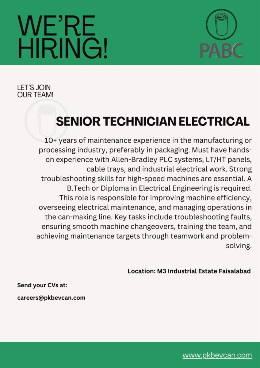 Pakistan Aluminium Beverage Cans Limited PABC Jobs Senior Technician Electrical 1