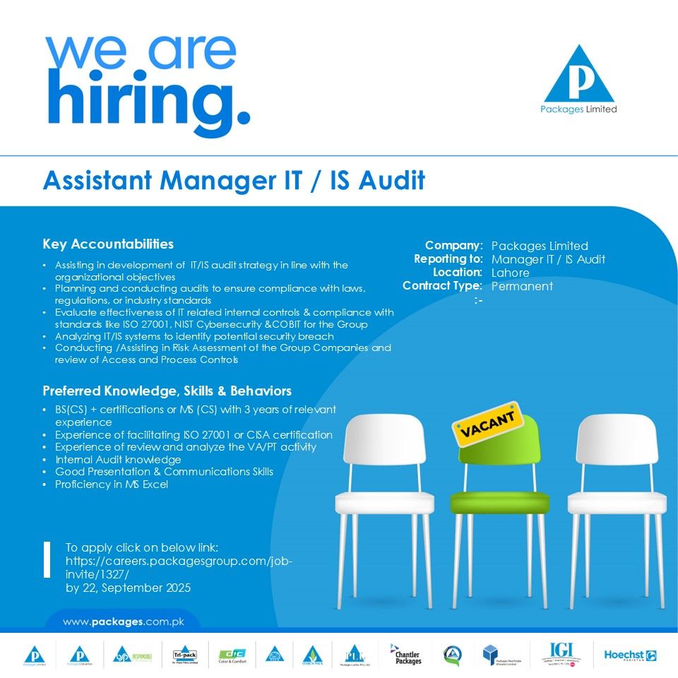 Packages Limited Jobs Assistant Manager IT / IS Audit 1