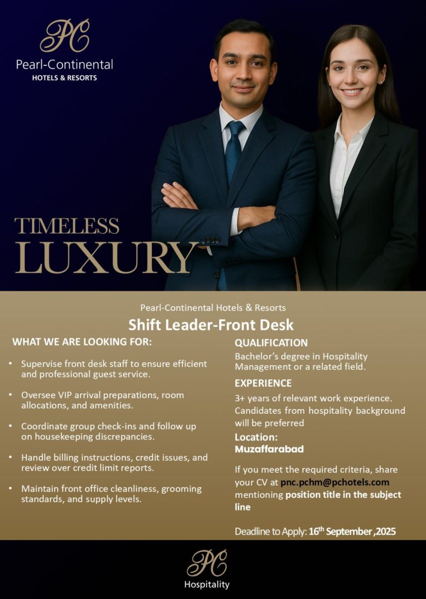 Pearl Continental Hotels & Resorts Jobs Shift Leader Front Desk 1