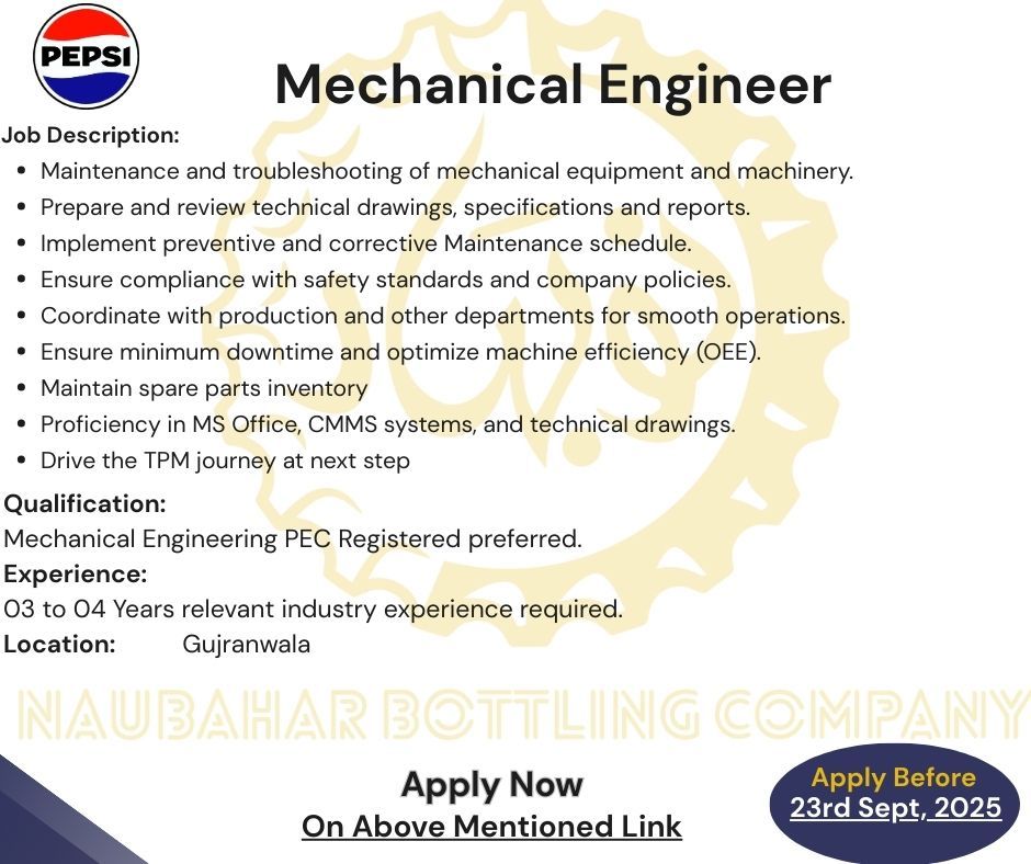 Pepsi Naubahar Bottling Company Jobs Mechanical Engineer 1