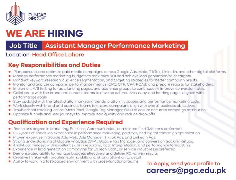 Punjab Group Jobs Assistant Manager Performance Marketing 1