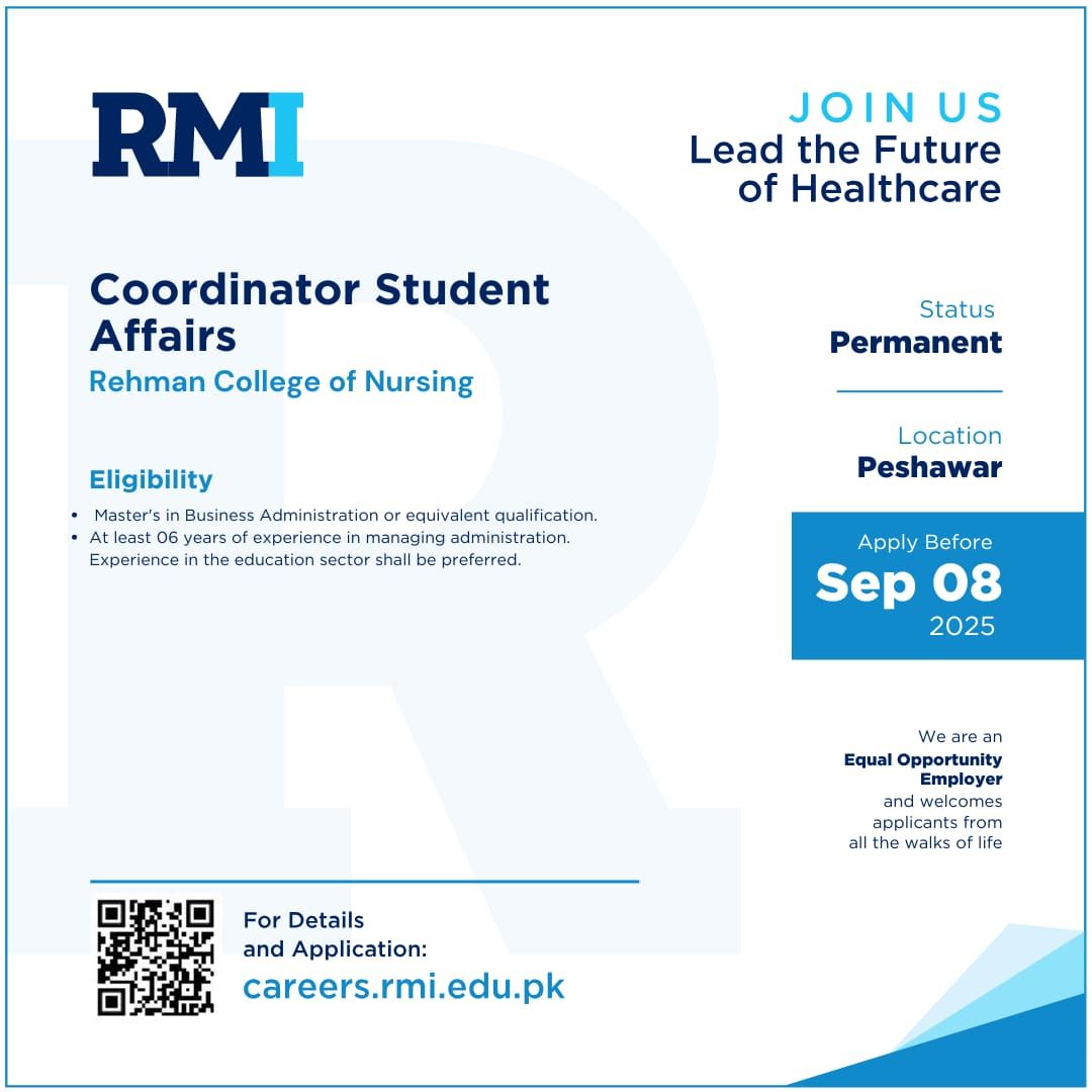 Rehman Medical Institute RMI Jobs Coordinator Student Affairs 1