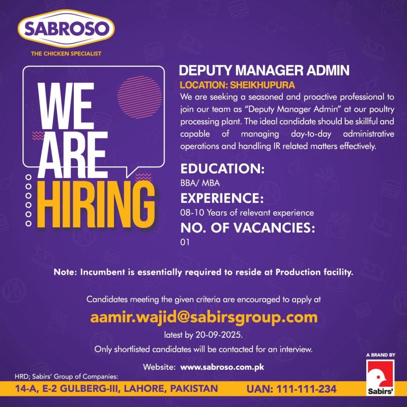 Sabroso Jobs Deputy Manager Admin 1