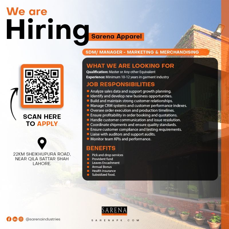 Sarena Textile Industries Jobs SDM / Manager Marketing & Merchandising 1