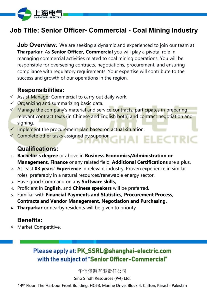 Shanghai Electric Pvt Ltd Jobs Senior Officer Commercial 1