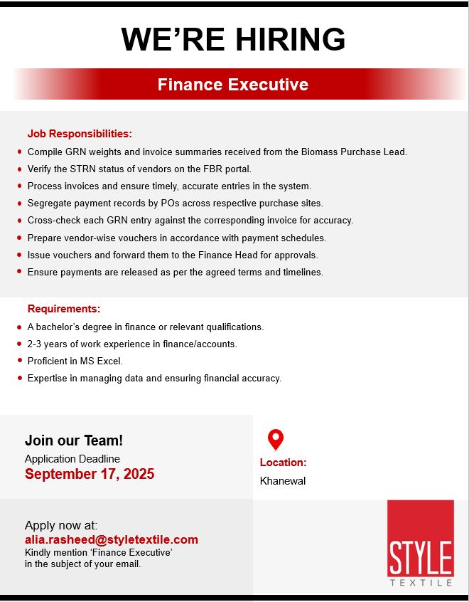 Style Textile Pvt ltd Jobs Finance Executive 1
