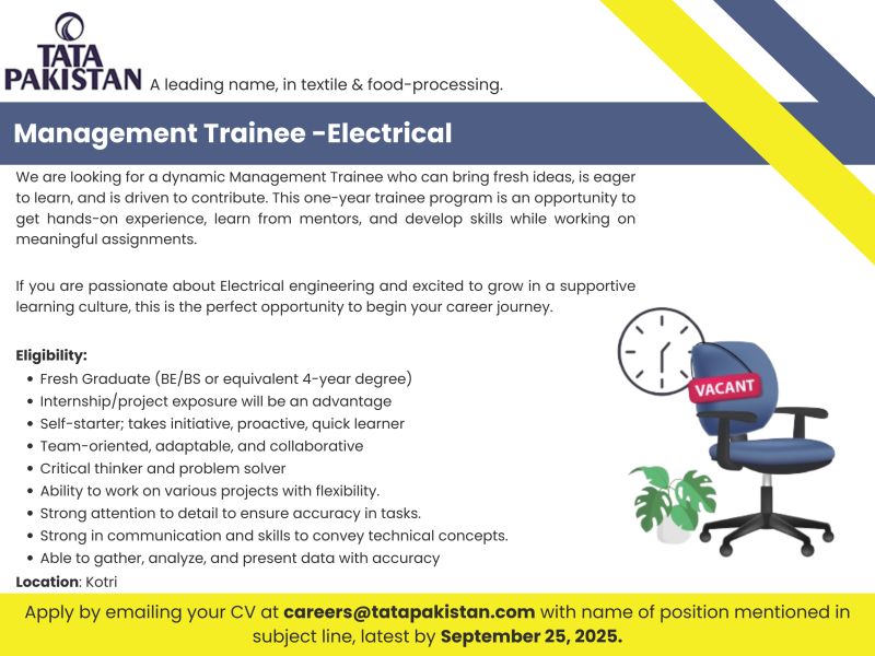Tata Pakistan Jobs Management Trainee Electrical 1