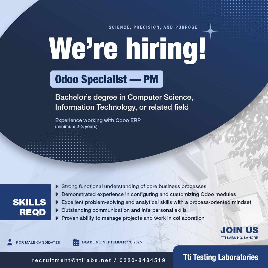 Tti Testing Laboratories Jobs ERP (Odoo) Specialist Project Manager 1