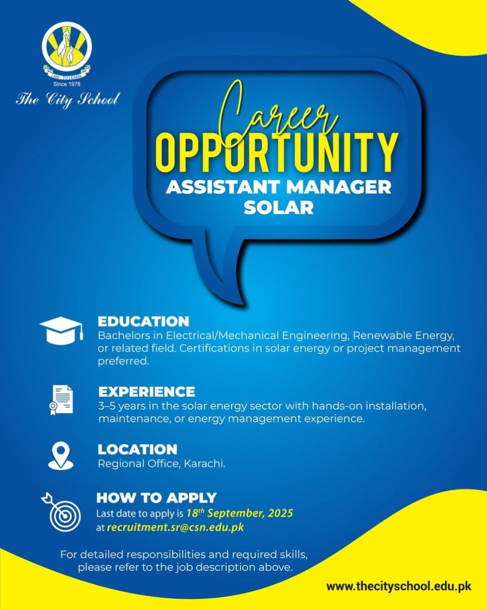 The City School Jobs Assistant Manager Solar 1