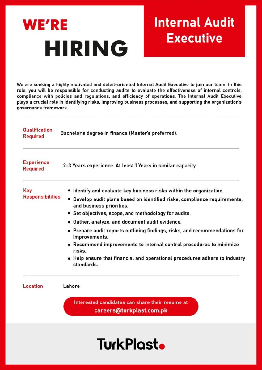 TurkPlast pvt Ltd Jobs Internal Audit Executive 1