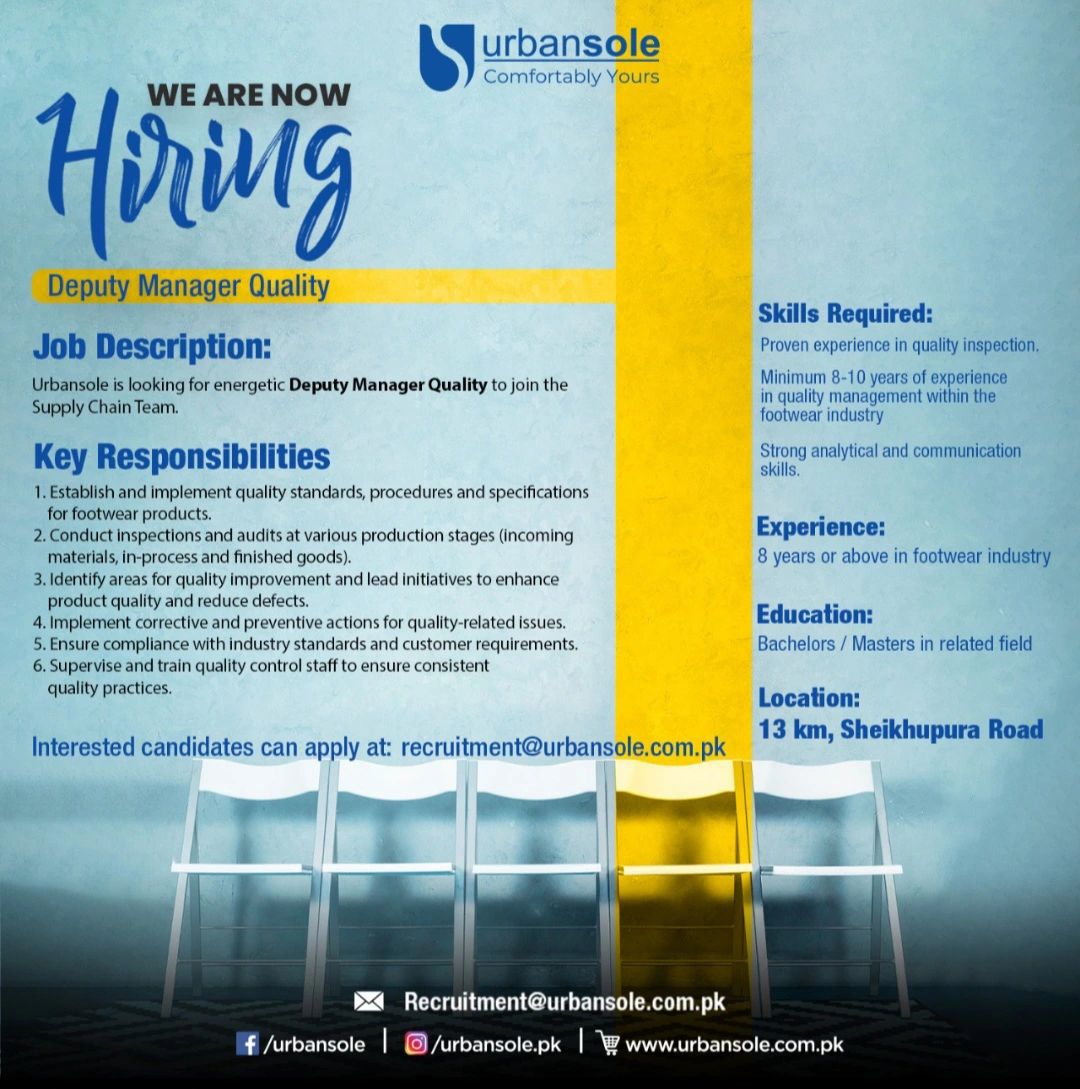 UrbanSole Jobs Deputy Manager Quality 1