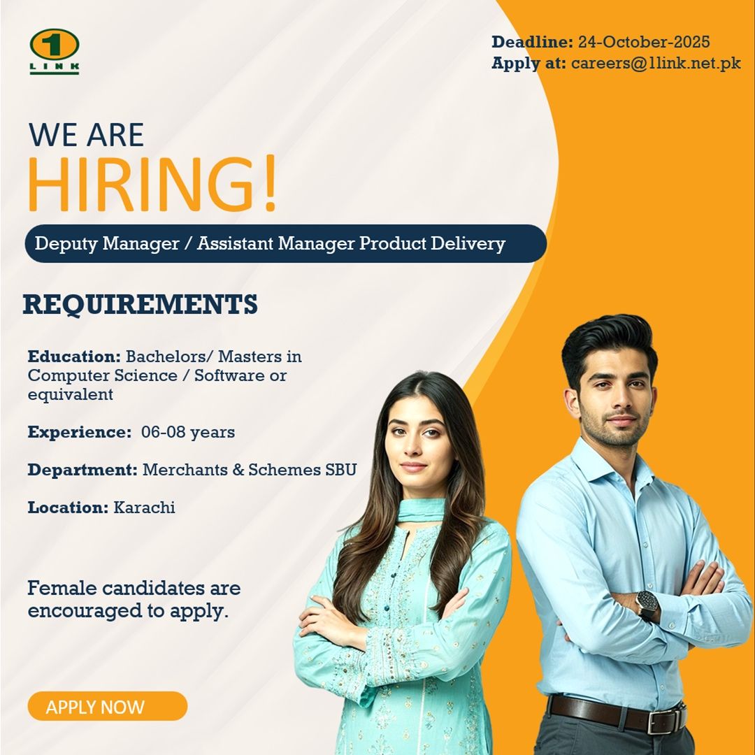 1Link Pvt Ltd Jobs Deputy Manager / Assistant Manager Product Delivery 1