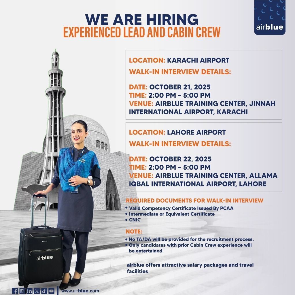 Airblue Pakistan Jobs Lead & Cabin Crew 1