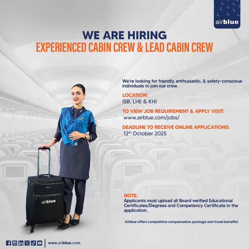 Airblue Pakistan Jobs Cabin Crew & Lead Cabin Crew 1