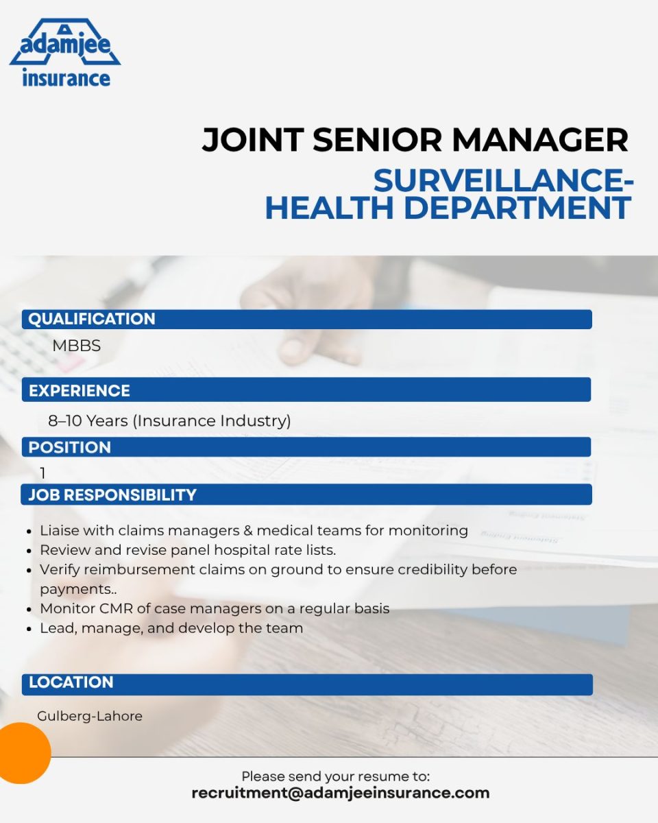Adamjee Insurance Company Jobs Senior Manager Surveillance  1