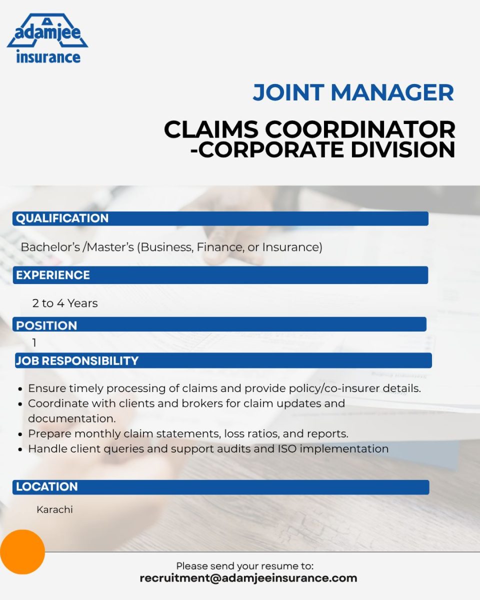 Adamjee Insurance Company Jobs Joint Manager Claims Coordinator 1