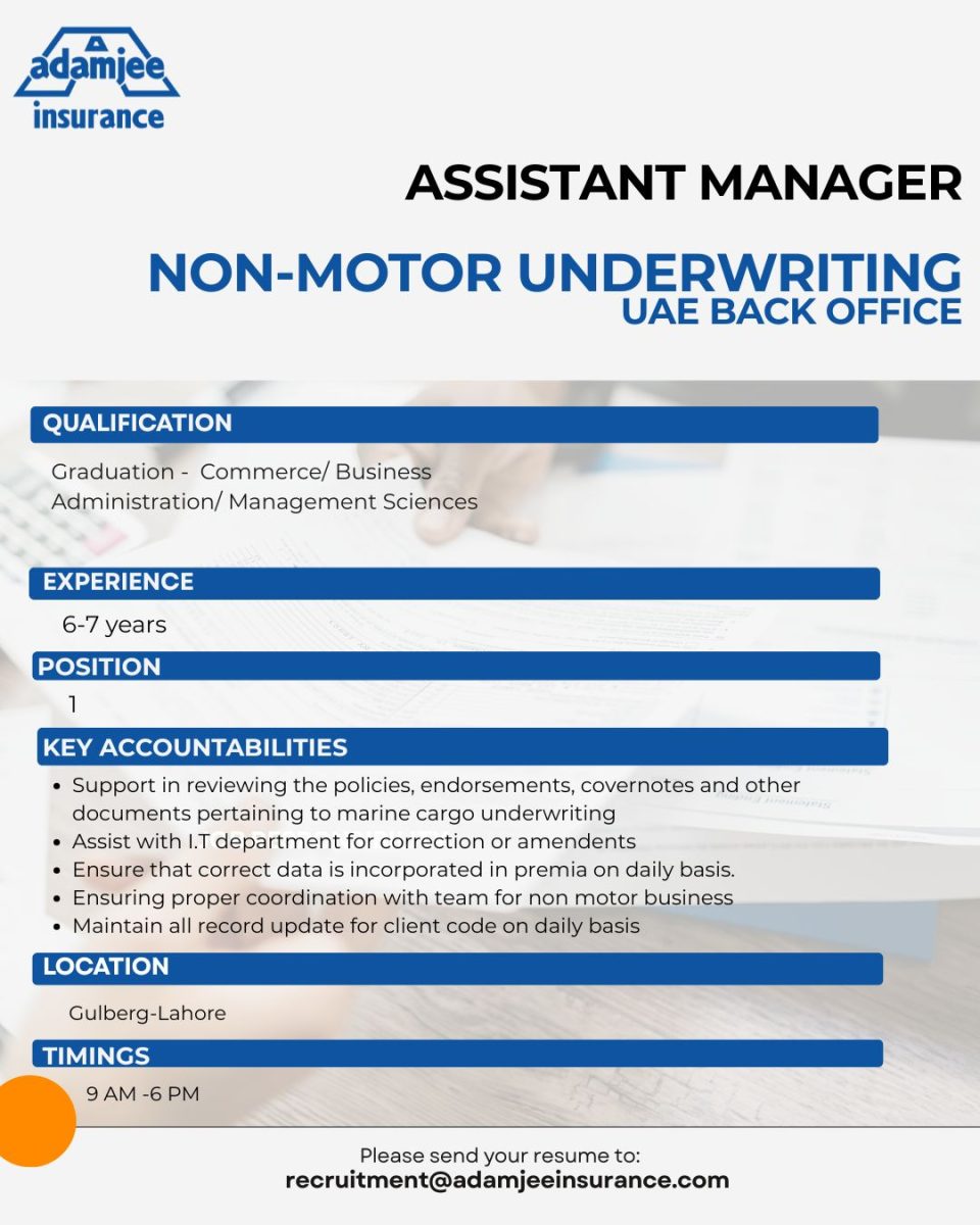 Adamjee Insurance Jobs Assistant Manager Non-Motor Underwriting 1