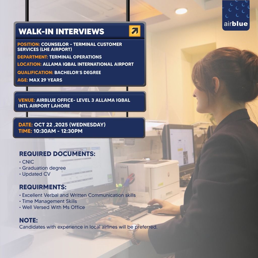 Airblue Pakistan Jobs Counselor Terminal Customer Services 2