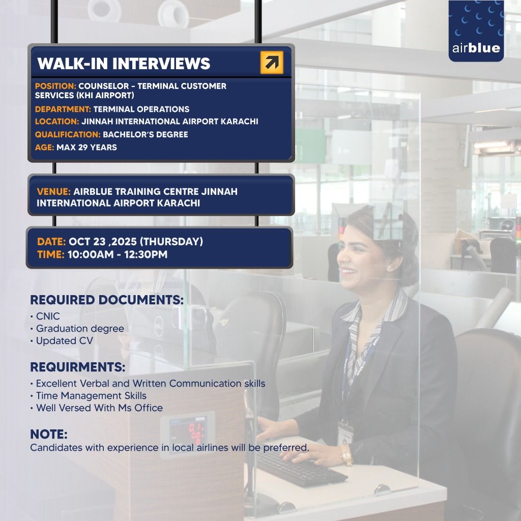 Airblue Pakistan Jobs Counselor Terminal Customer Services 1
