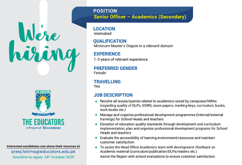 The Educators Jobs Senior Officer Academics 1