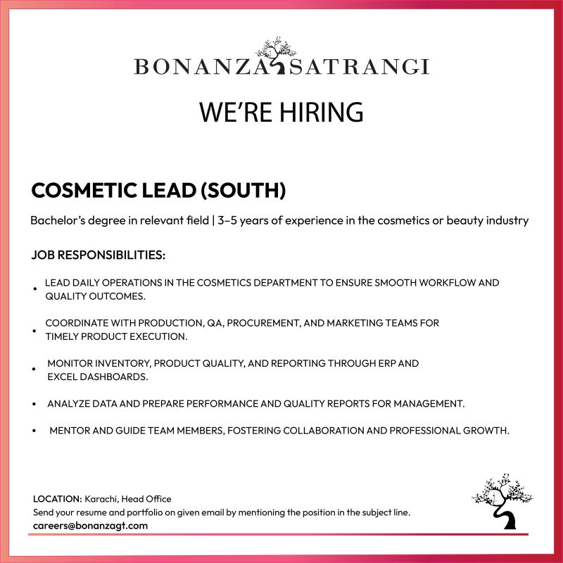 Bonanza Satrangi Jobs Cosmetic Lead 1