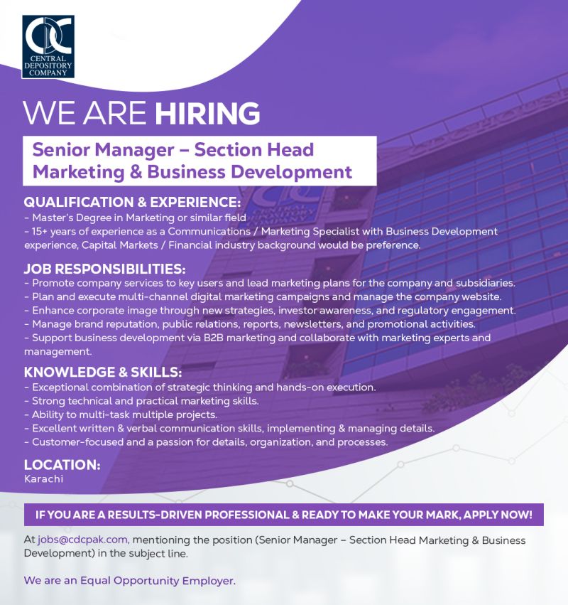 Central Depository Company Jobs Senior Manager  Section Head Marketing & Business Development 1