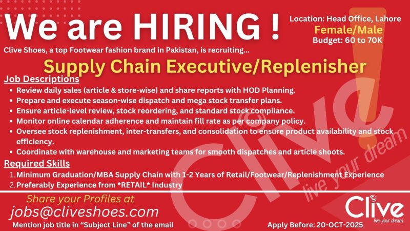 Clive Shoes Jobs Supply Chain Executive / Replenisher 1