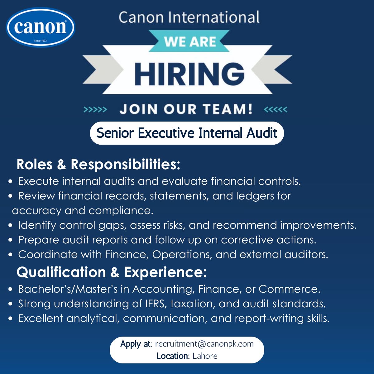 Canon International Pvt Ltd Jobs Senior Executive Internal Audit 1