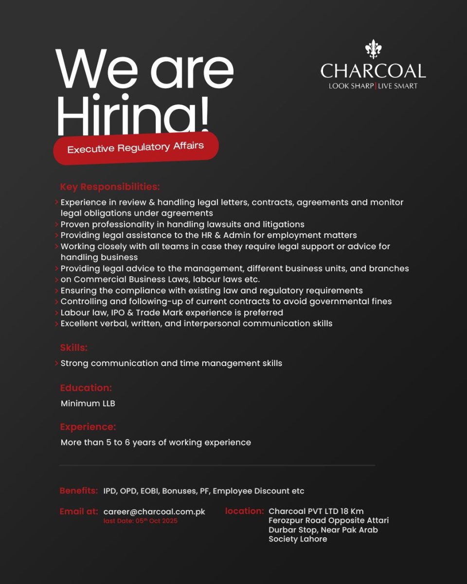 Charcoal Pvt Ltd Jobs Executive Regulatory Affairs 1