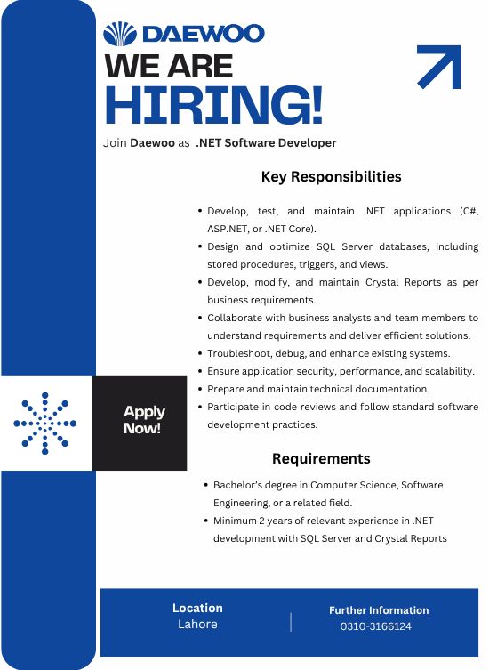 Daewoo Express Jobs .NET Software Developer 1