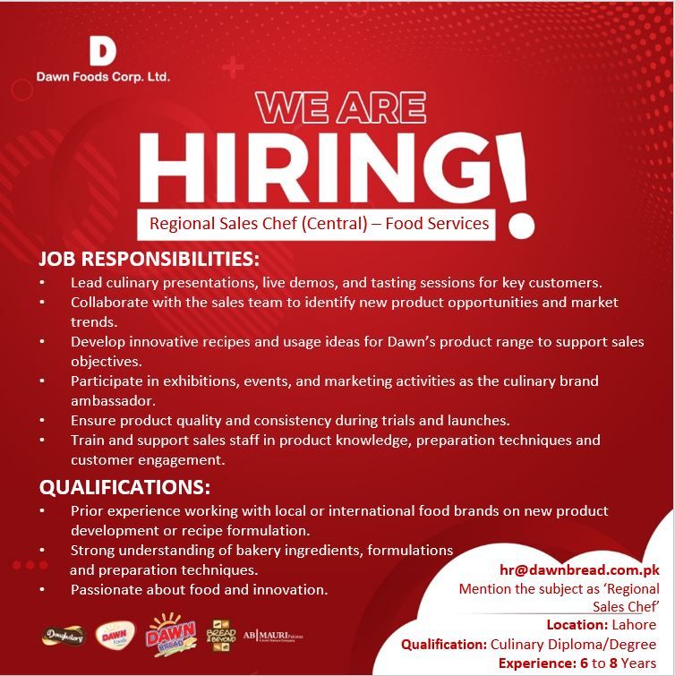 Dawn Foods Corporation Ltd Jobs Regional Sales Chef 1