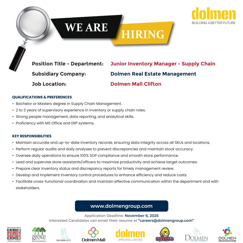 Dolmen Group Jobs Junior Inventory Manager Supply Chain 1