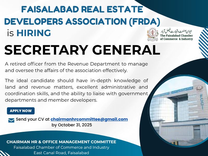 Faisalabad Real Estate Developers Association FRDA Jobs Secretary General 1