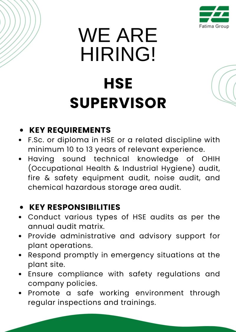 Fatima Group Jobs HSE Supervisor 1
