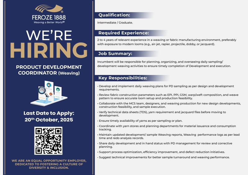 Feroze1888 Mills Ltd Jobs Product Development Coordinator Weaving 1