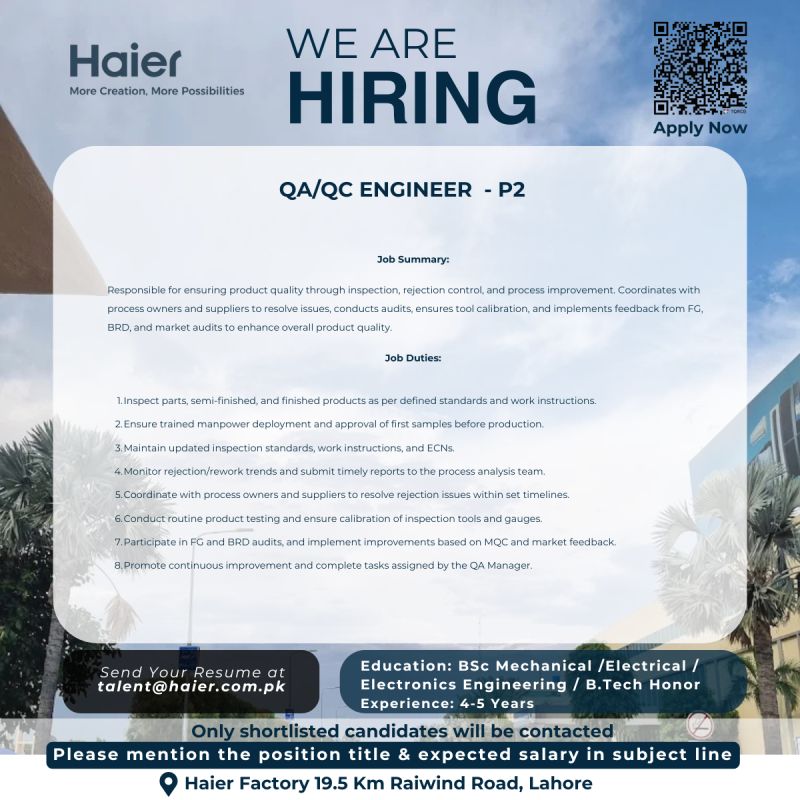 Haier Pakistan Jobs QA/QC Engineer P2 1
